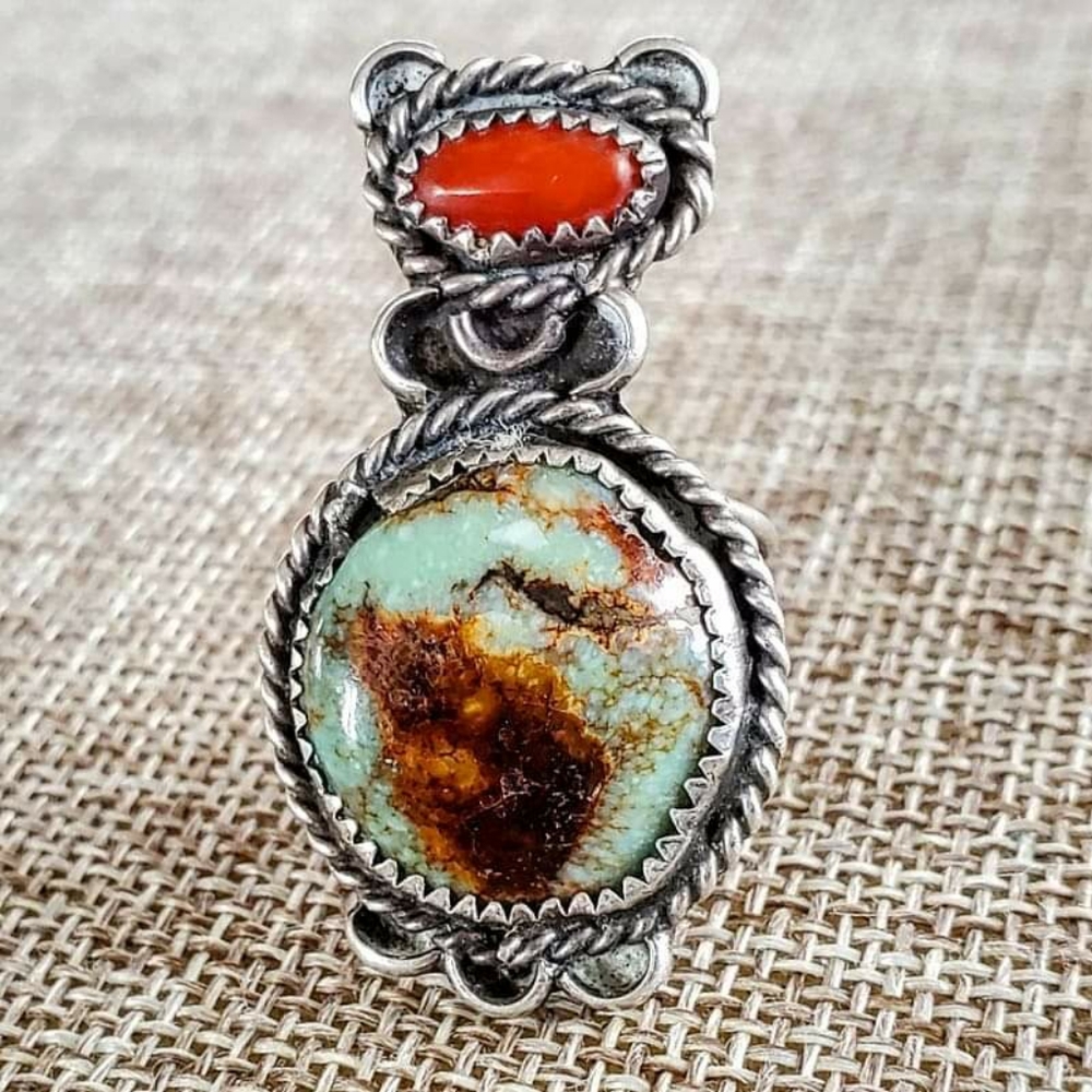Vintage Native American signed turquoise ring